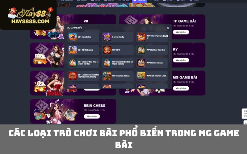 Các loại trò chơi bài phổ biến trong MG Game Bài
